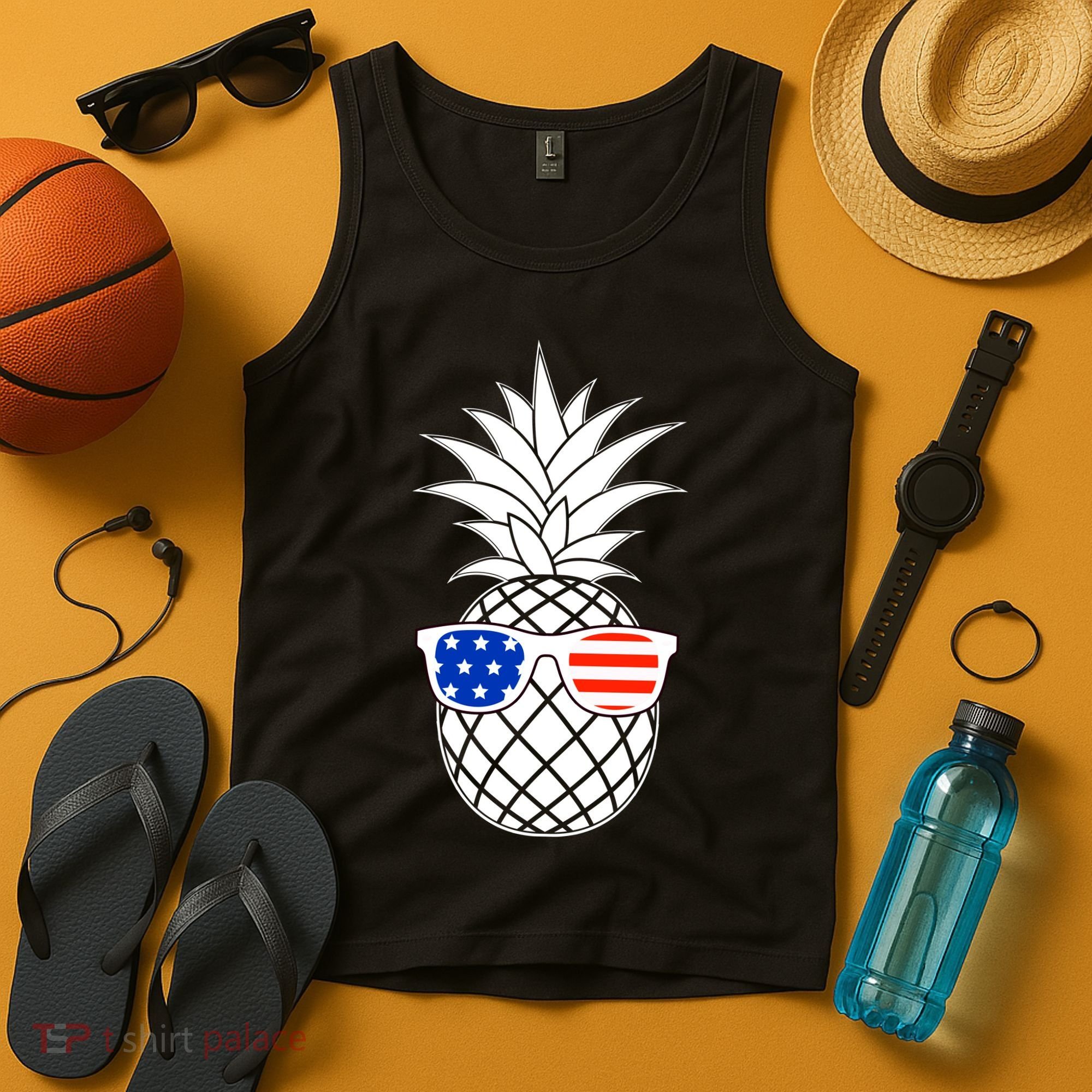 USA Pineapple With Sunglasses Tank Top
