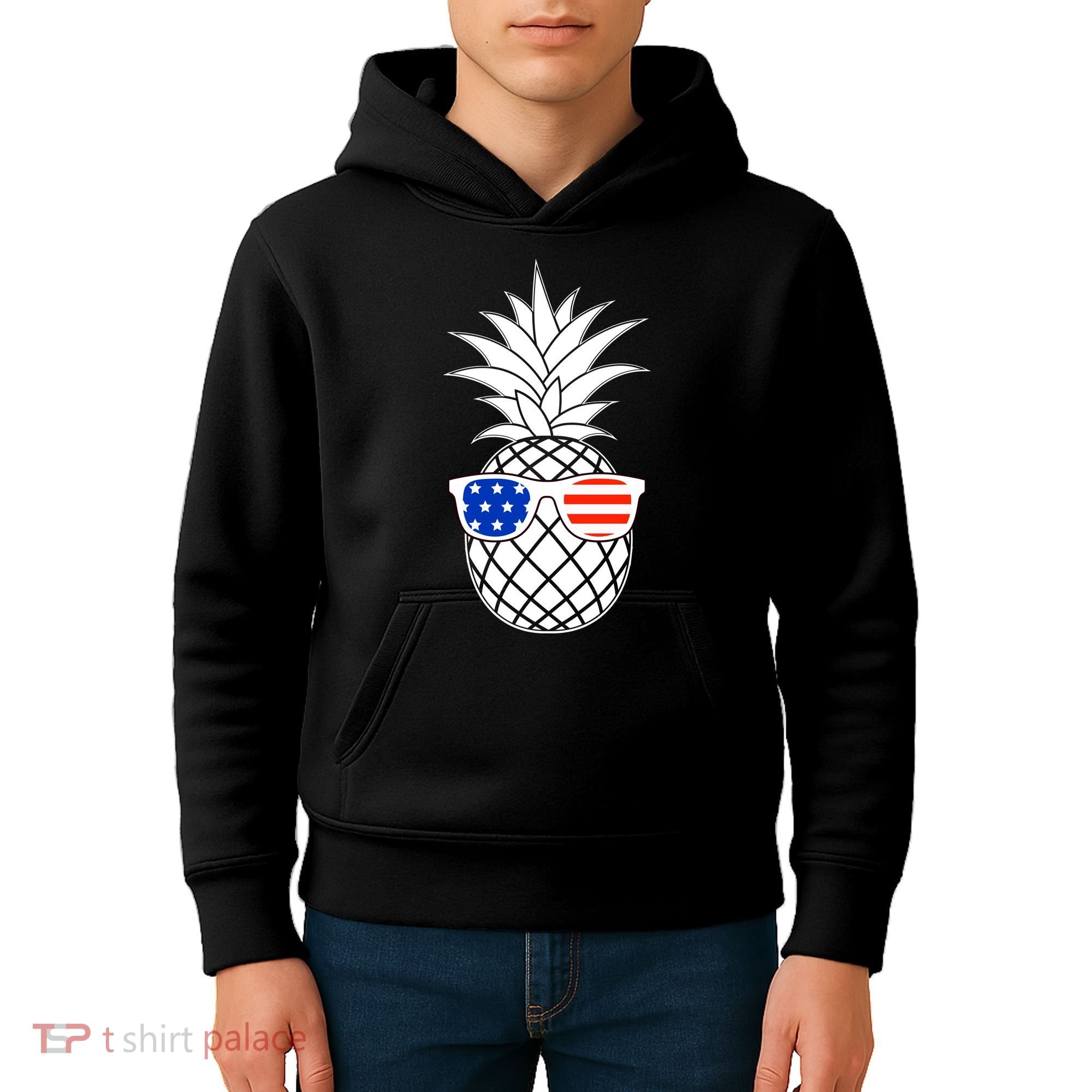 USA Pineapple With Sunglasses Kids Hoodie