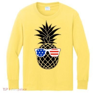 USA Pineapple With Sunglasses Kids Long Sleeve Shirt