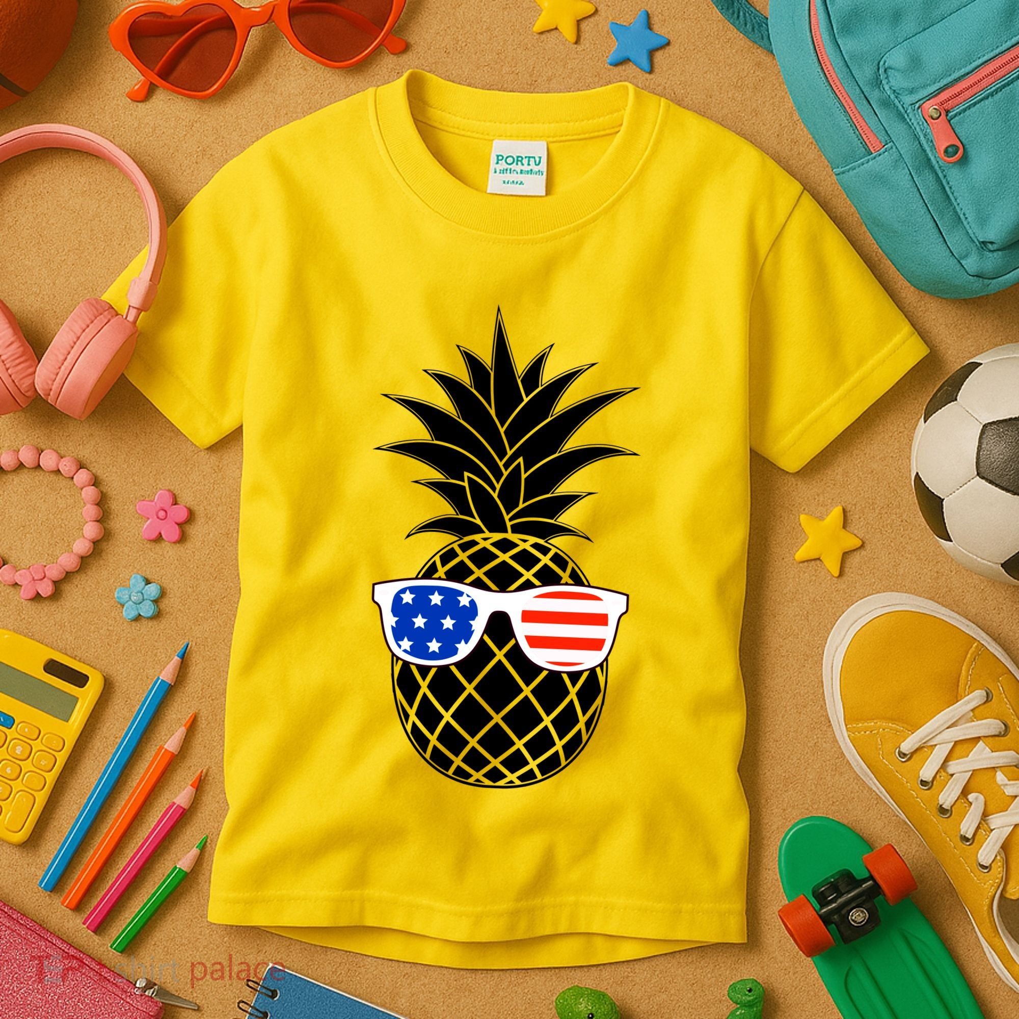 USA Pineapple With Sunglasses Kids T-Shirt