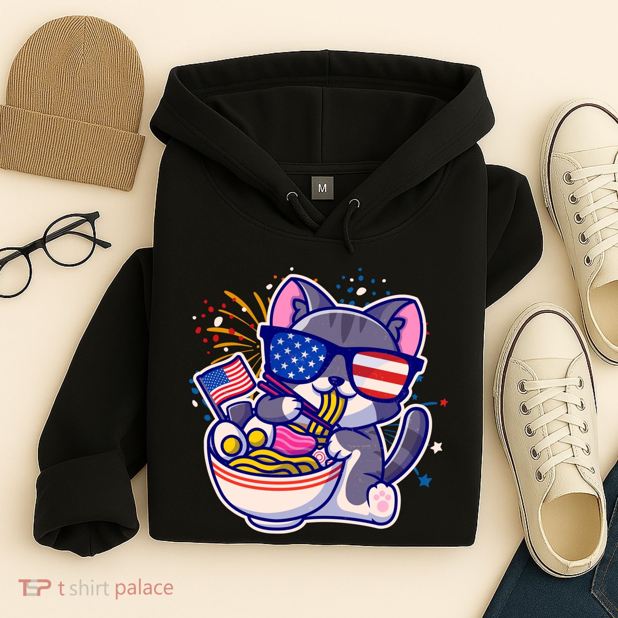 USA Ramen Bowl Kitty America Hoodie