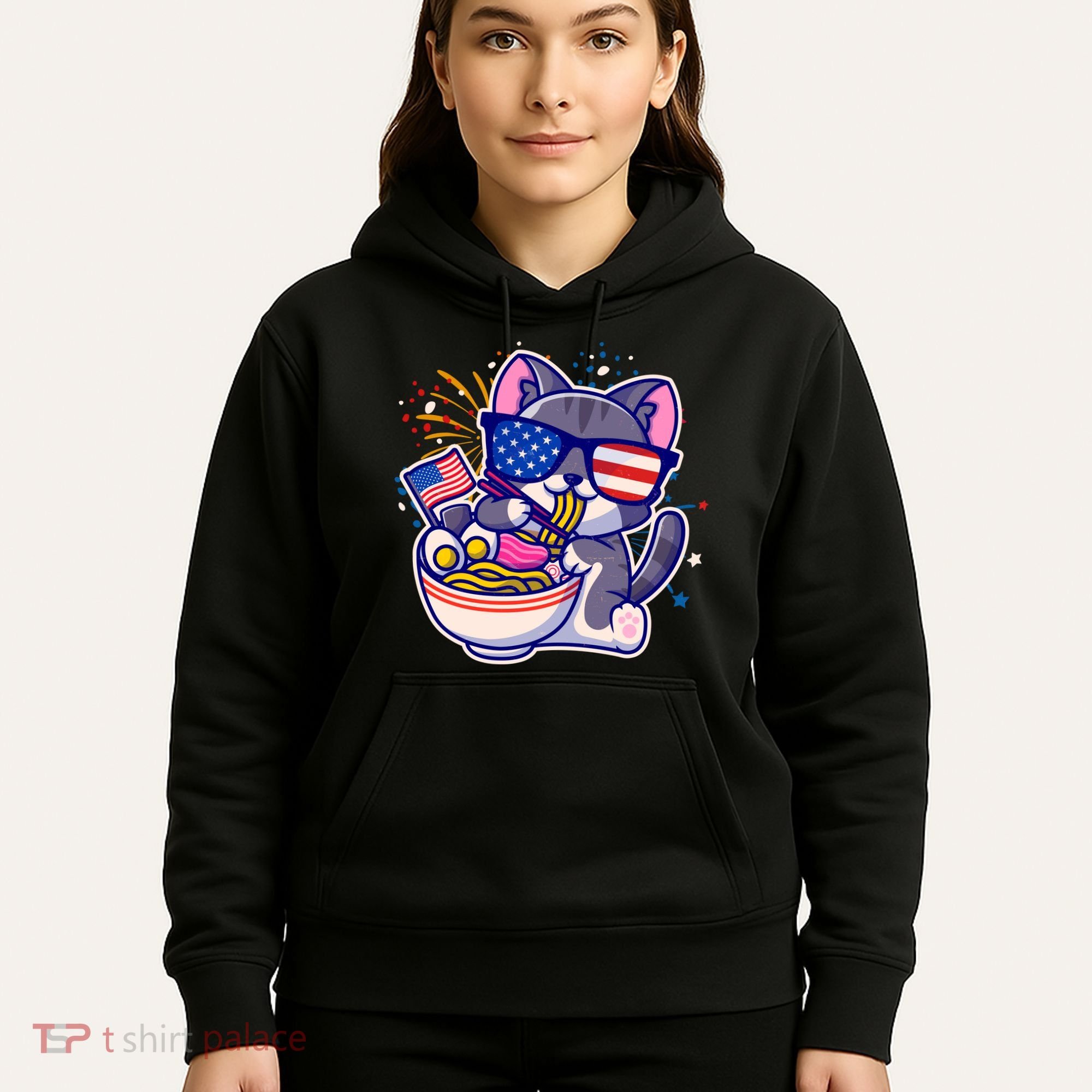 USA Ramen Bowl Kitty America Hoodie