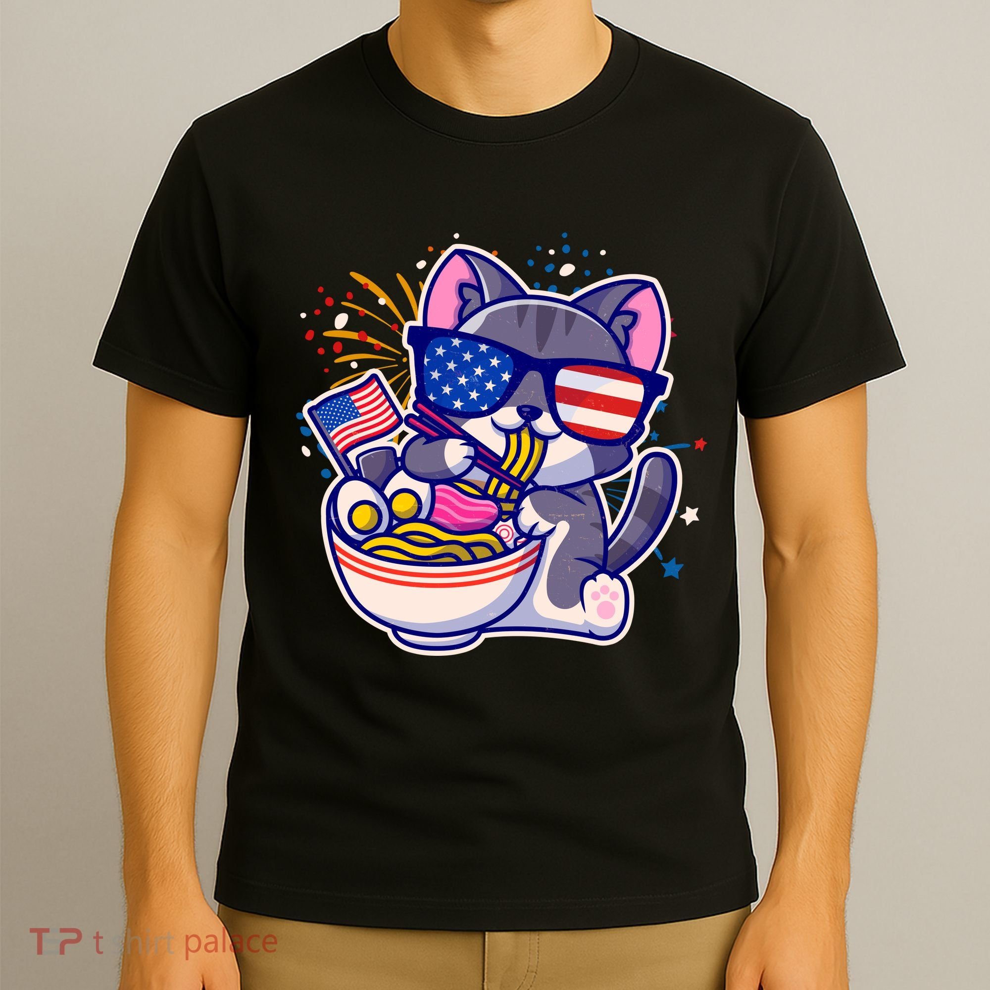 USA Ramen Bowl Kitty America T-Shirt