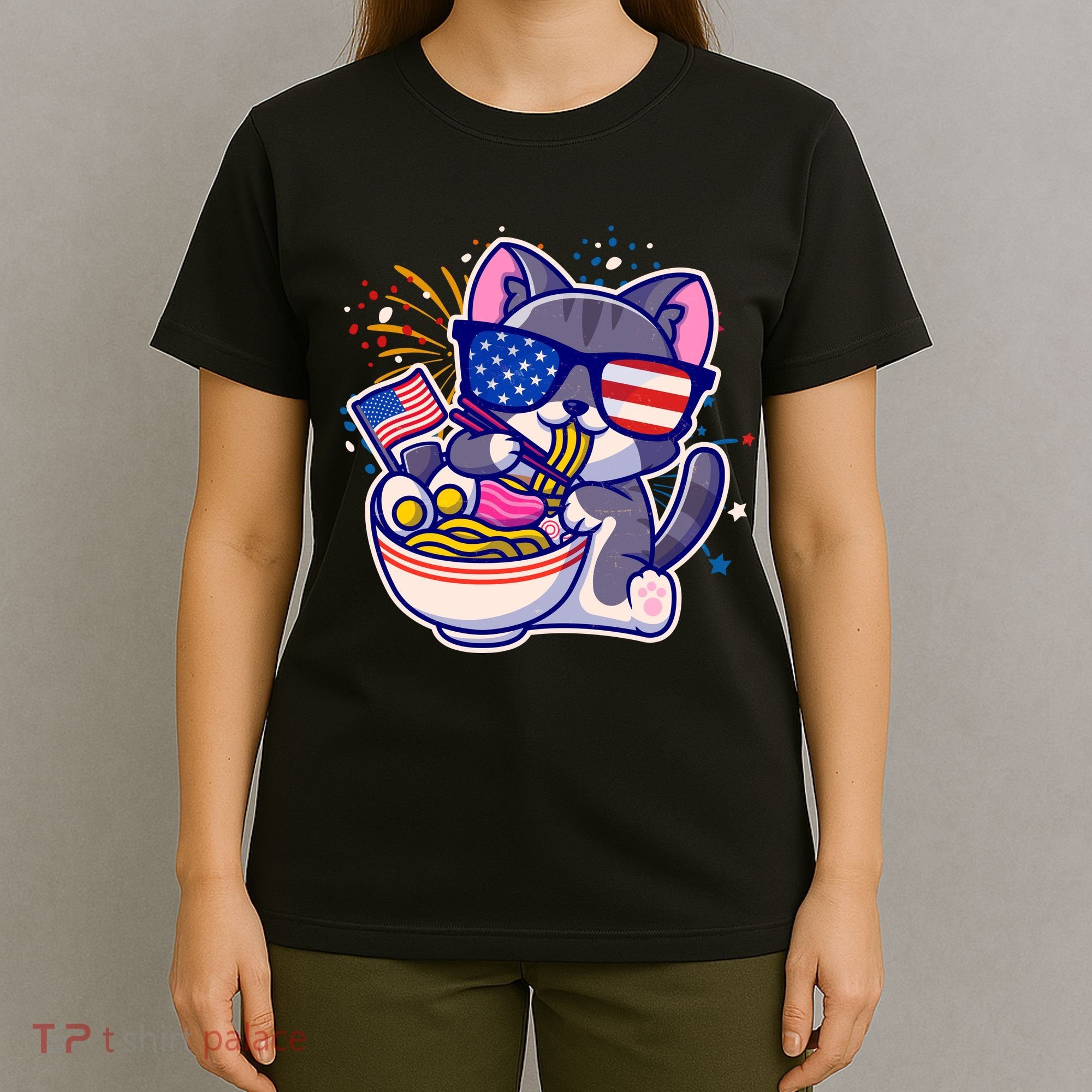 USA Ramen Bowl Kitty America T-Shirt