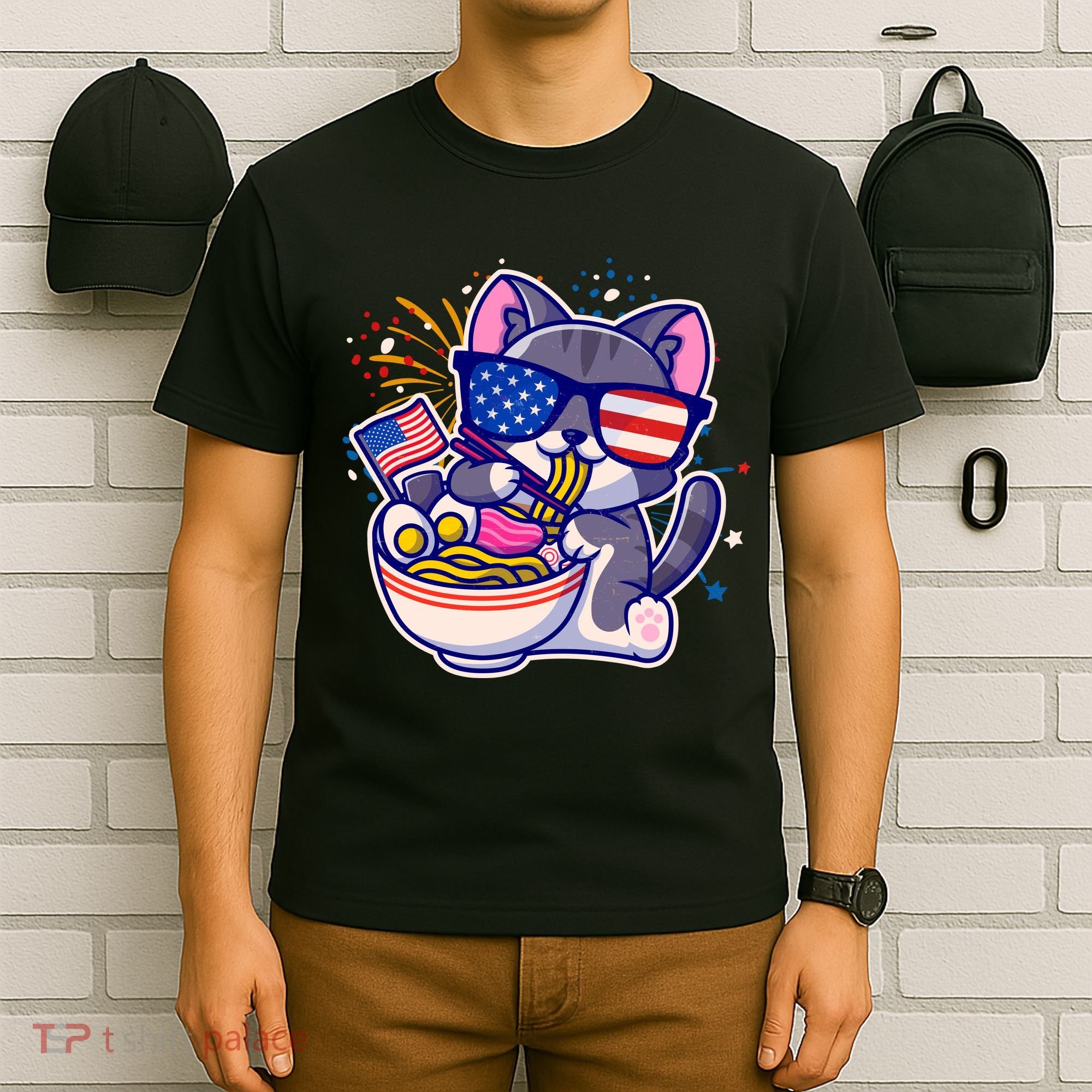 USA Ramen Bowl Kitty America T-Shirt
