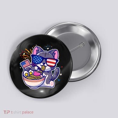 USA Ramen Bowl Kitty America Button