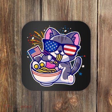 USA Ramen Bowl Kitty America Coaster