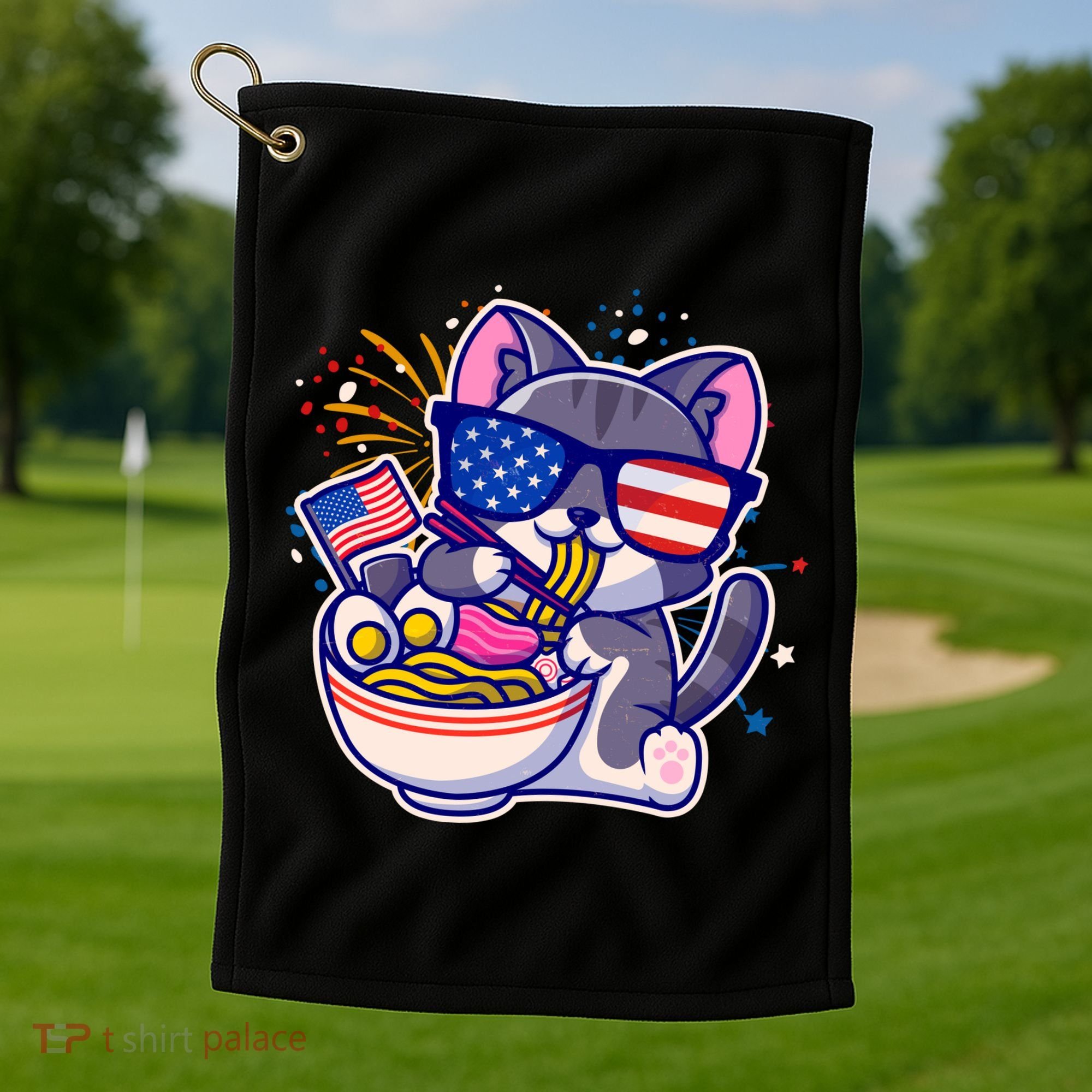 USA Ramen Bowl Kitty America Golf Towel