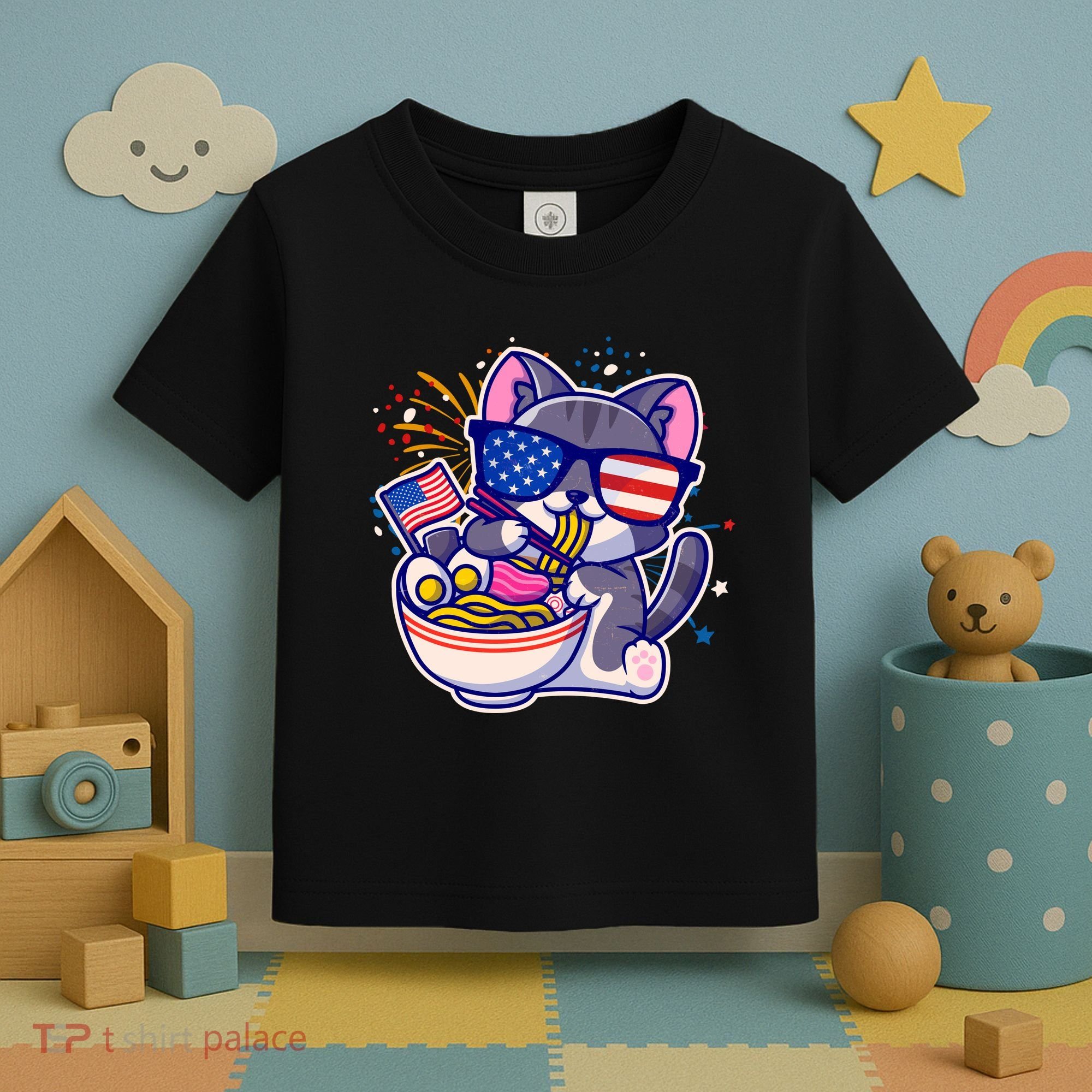 USA Ramen Bowl Kitty America Toddler T-Shirt