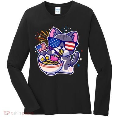 USA Ramen Bowl Kitty America Women's Long Sleeve Shirt