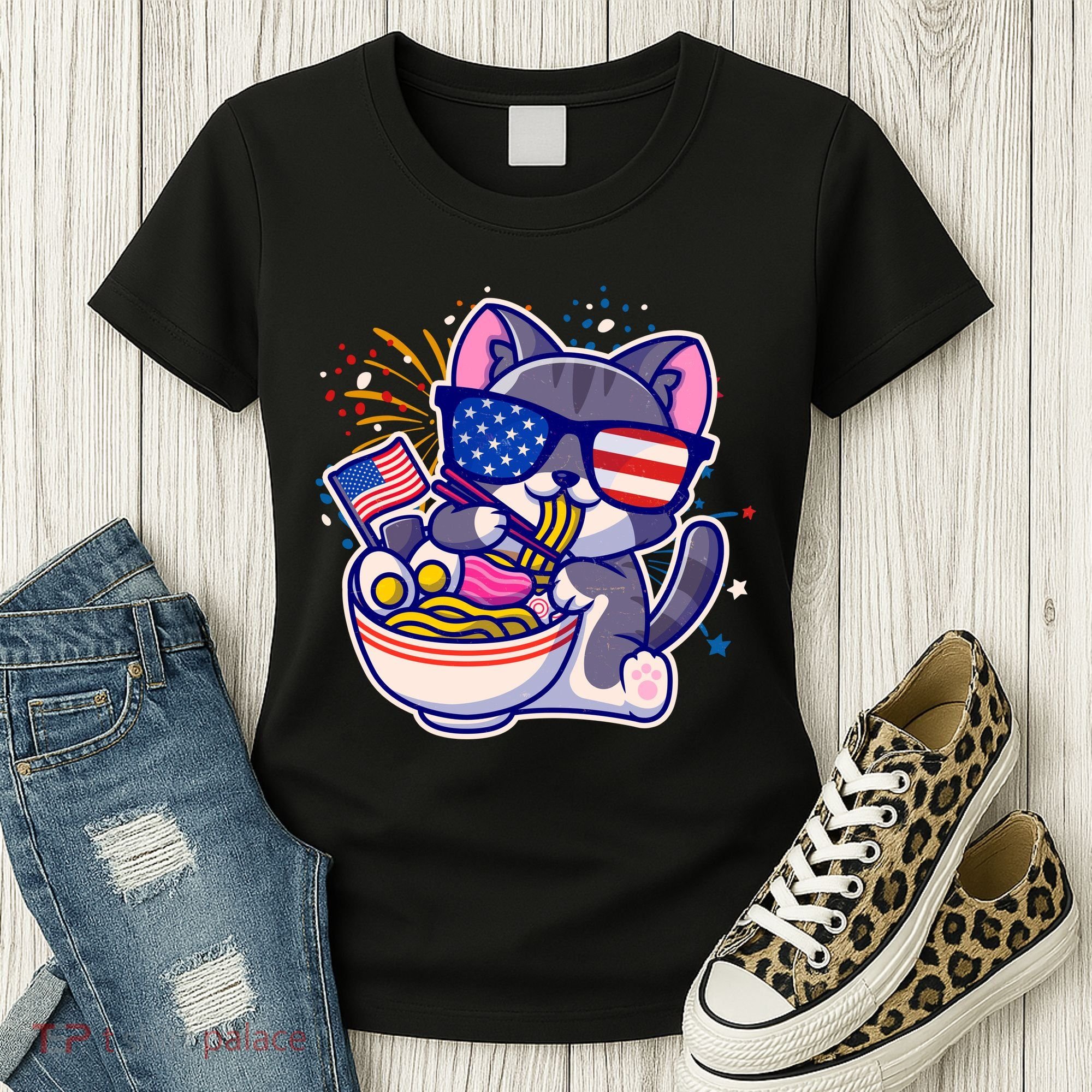 USA Ramen Bowl Kitty America Women's T-Shirt