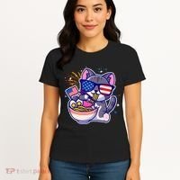 USA Ramen Bowl Kitty America Women's T-Shirt thumb 4