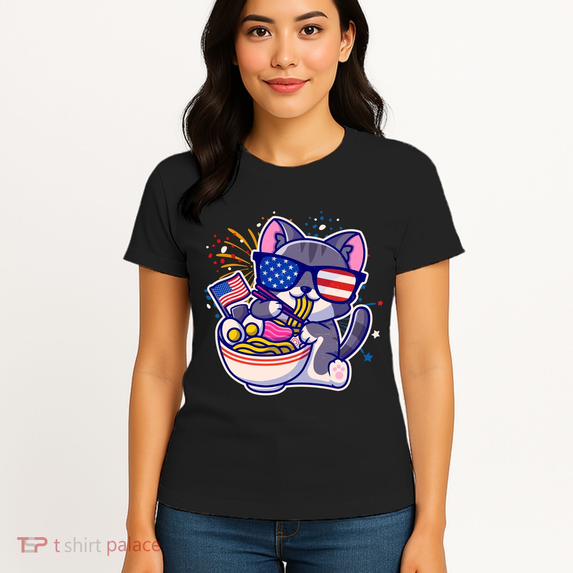 USA Ramen Bowl Kitty America Women's T-Shirt