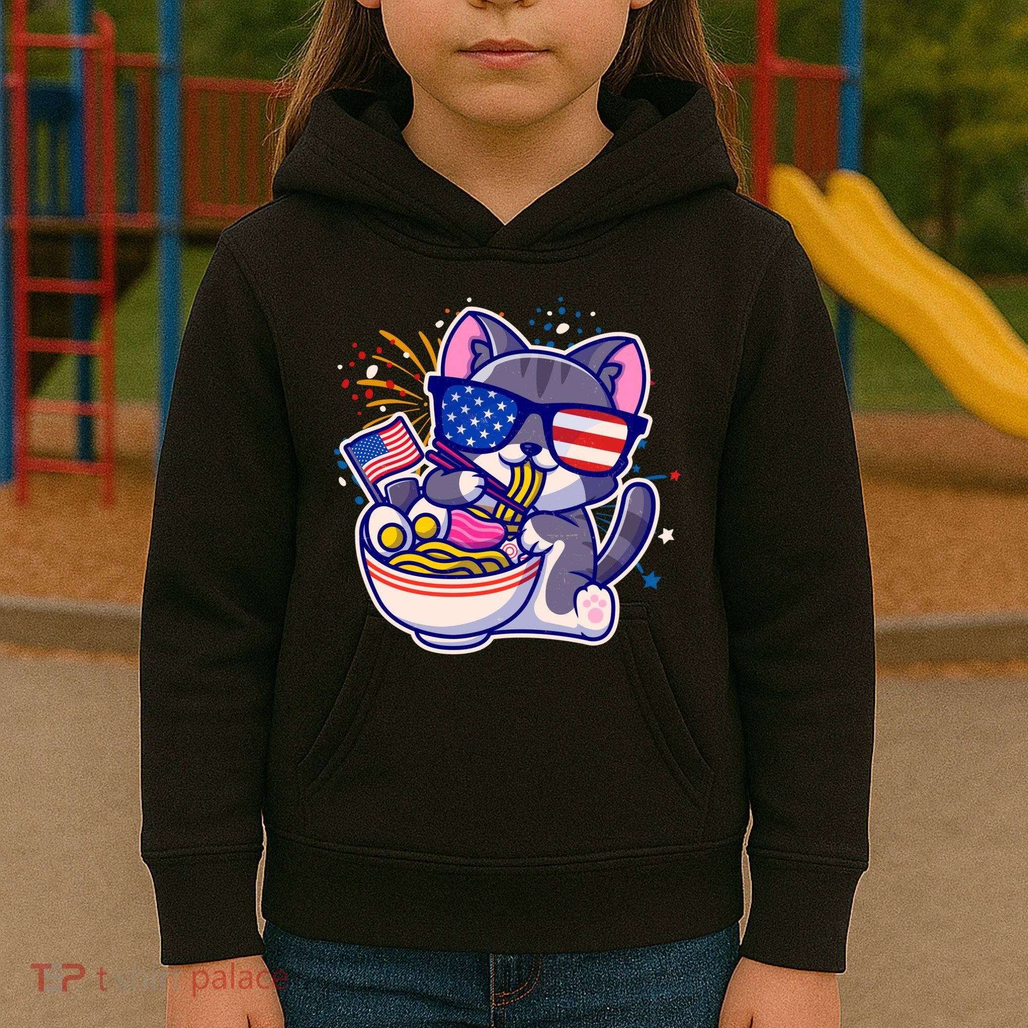 USA Ramen Bowl Kitty America Kids Hoodie