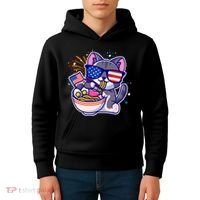 USA Ramen Bowl Kitty America Kids Hoodie thumb 4