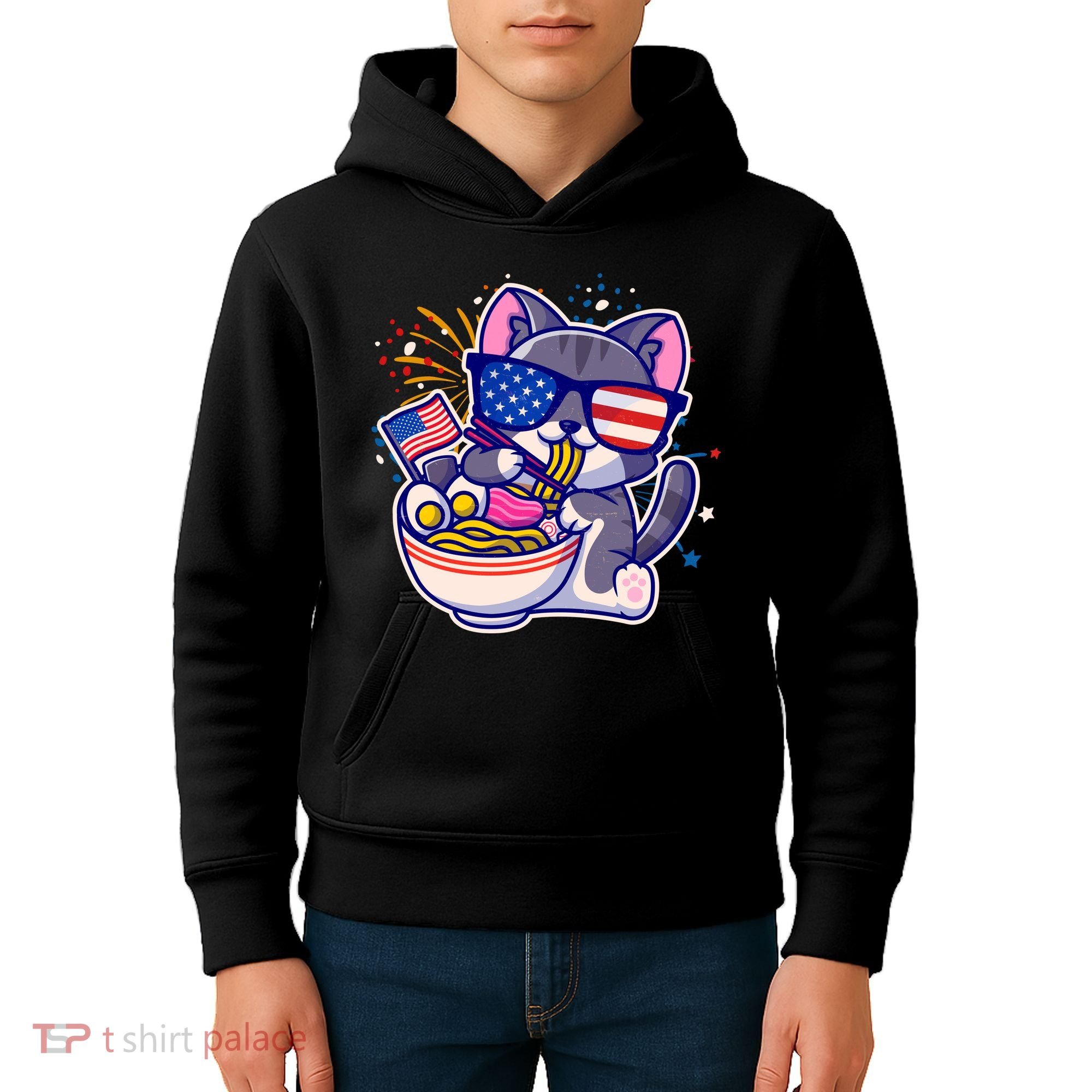 USA Ramen Bowl Kitty America Kids Hoodie
