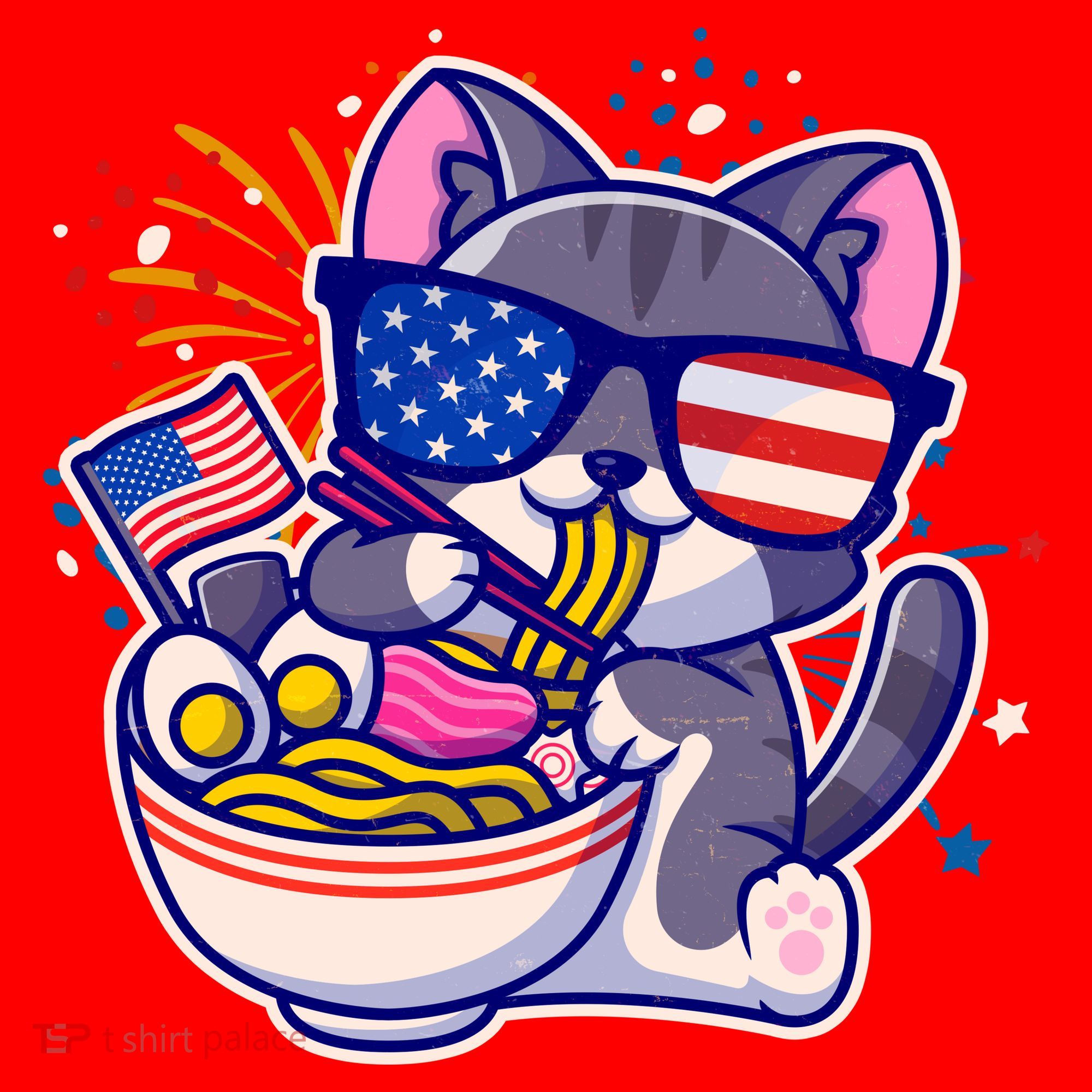 USA Ramen Bowl Kitty America Santa Hat