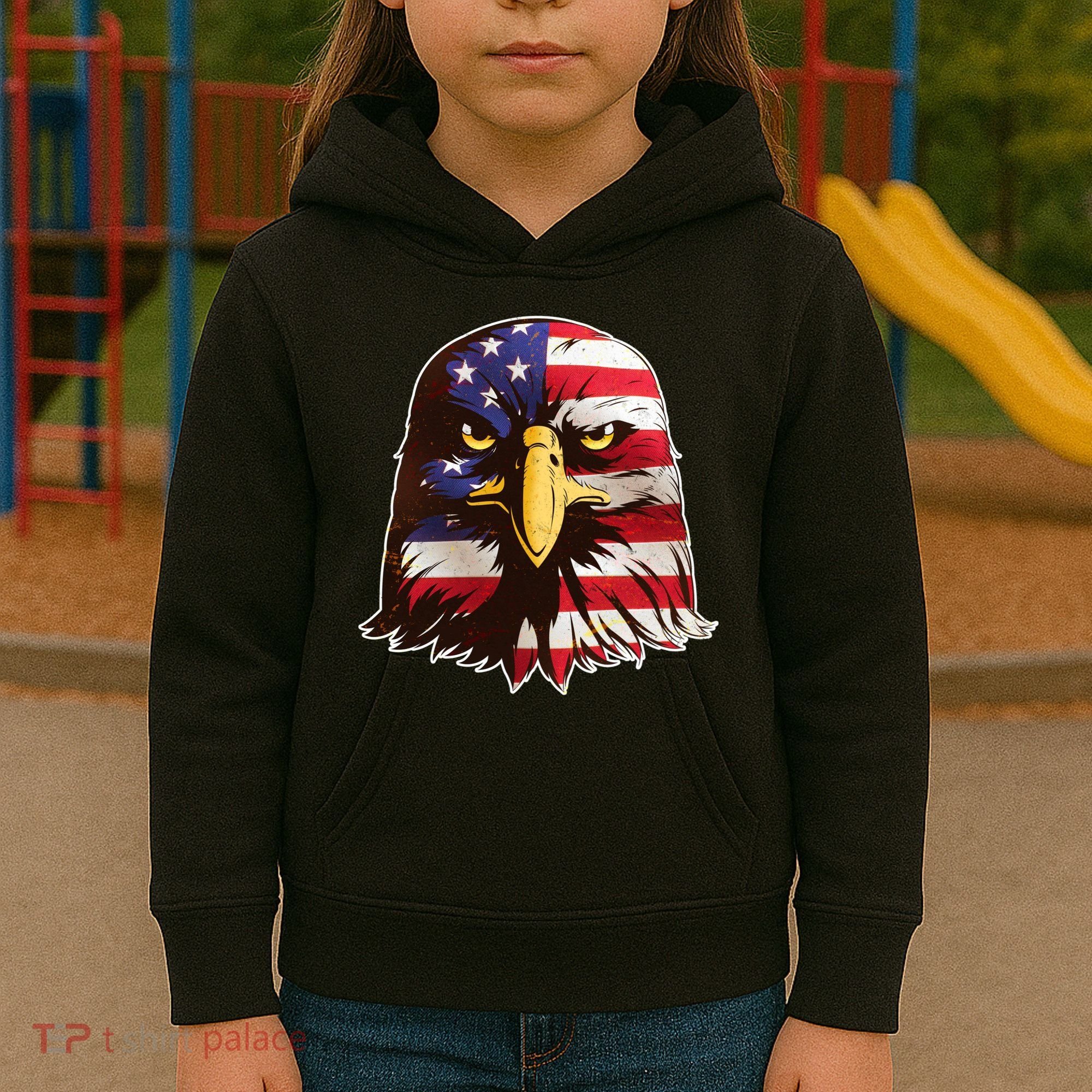 USA Red White And Blue Bald Eagle Kids Hoodie
