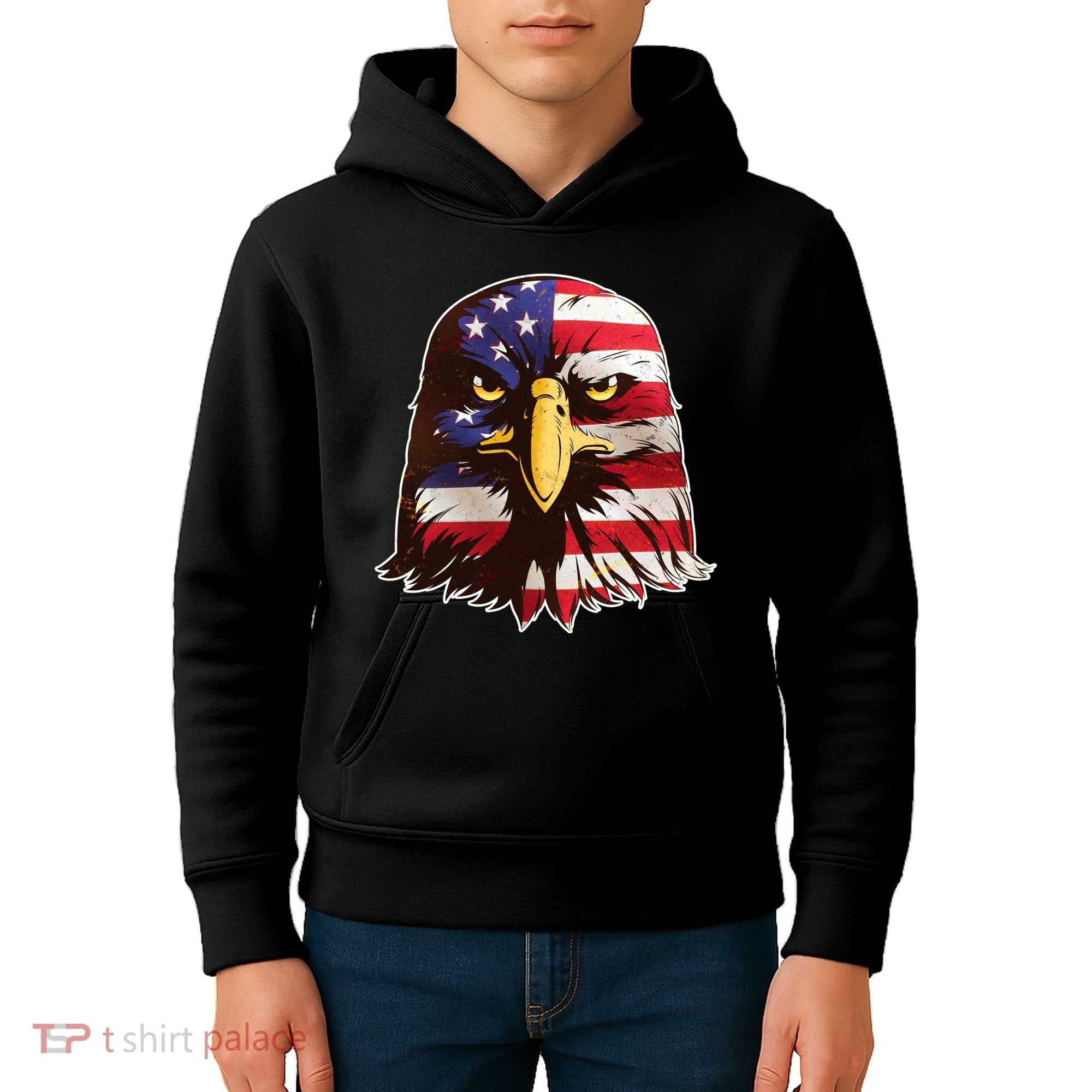 USA Red White And Blue Bald Eagle Kids Hoodie