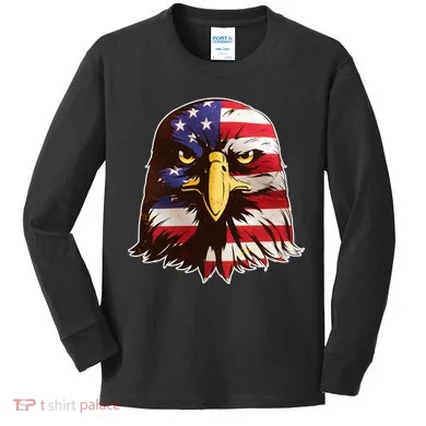 USA Red White And Blue Bald Eagle Kids Long Sleeve Shirt