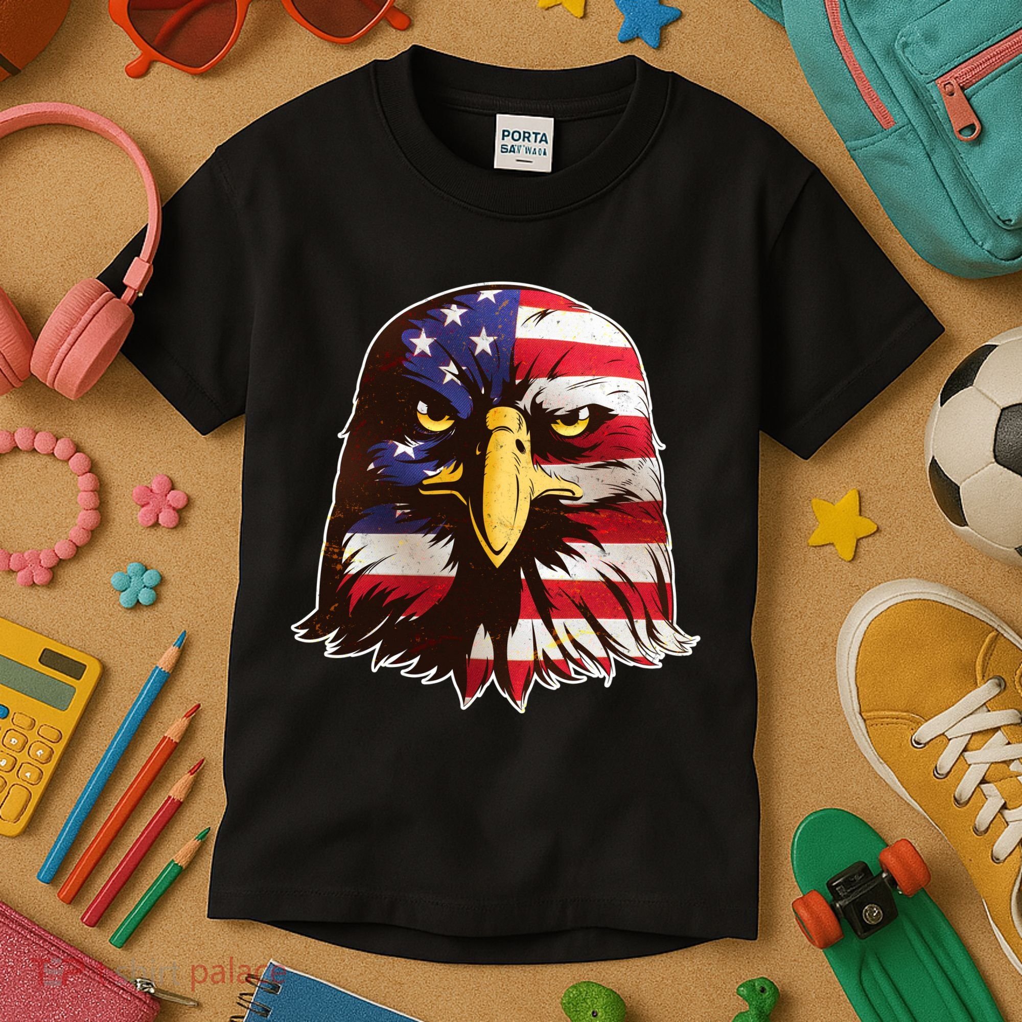 USA Red White And Blue Bald Eagle Kids T-Shirt