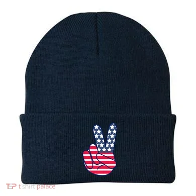 USA Simple Peace Sign Beanie