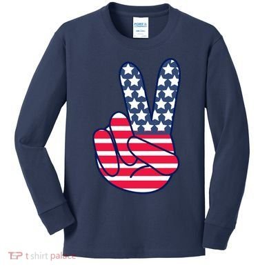 USA Simple Peace Sign Kids Long Sleeve Shirt