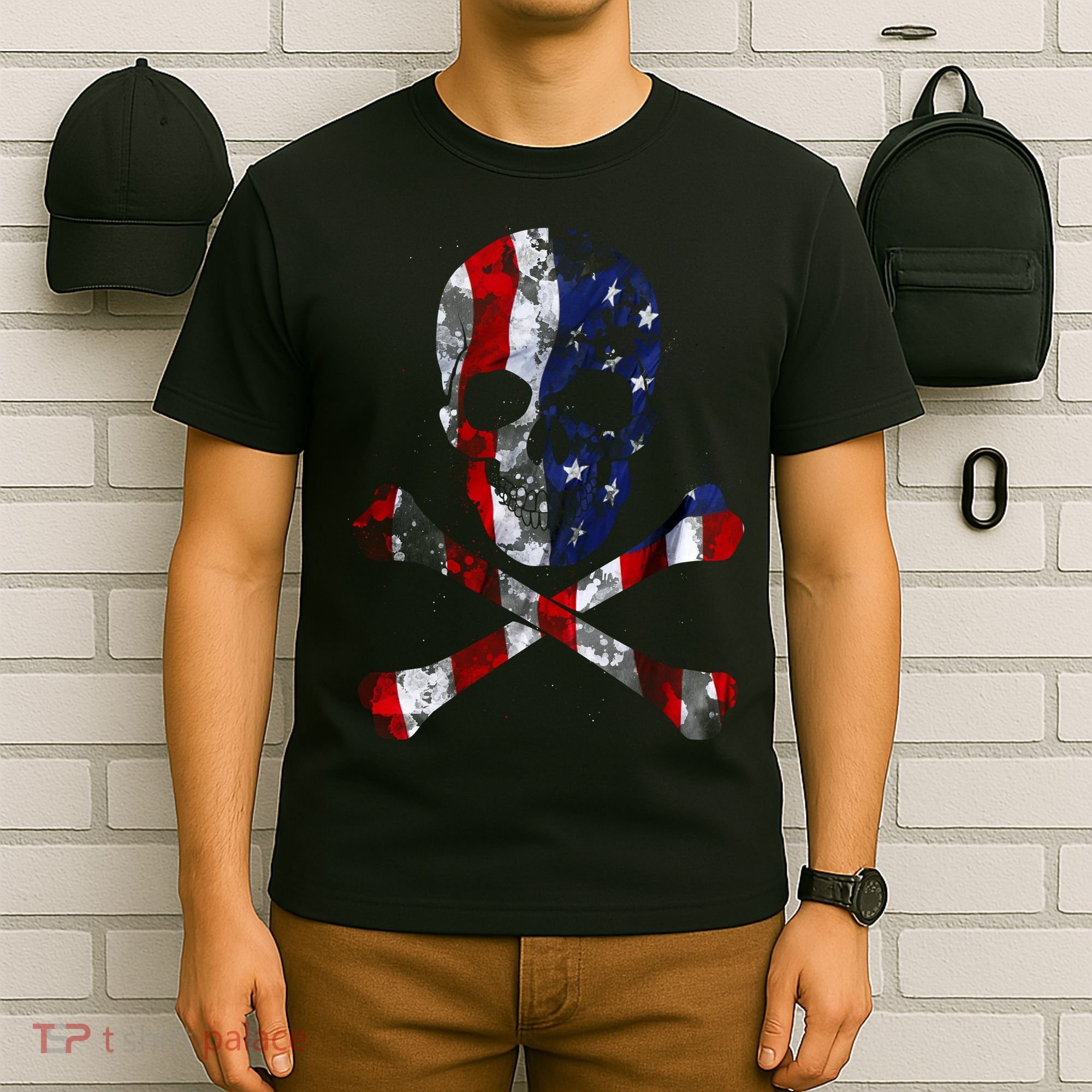 USA Skull Crossbone  T-Shirt