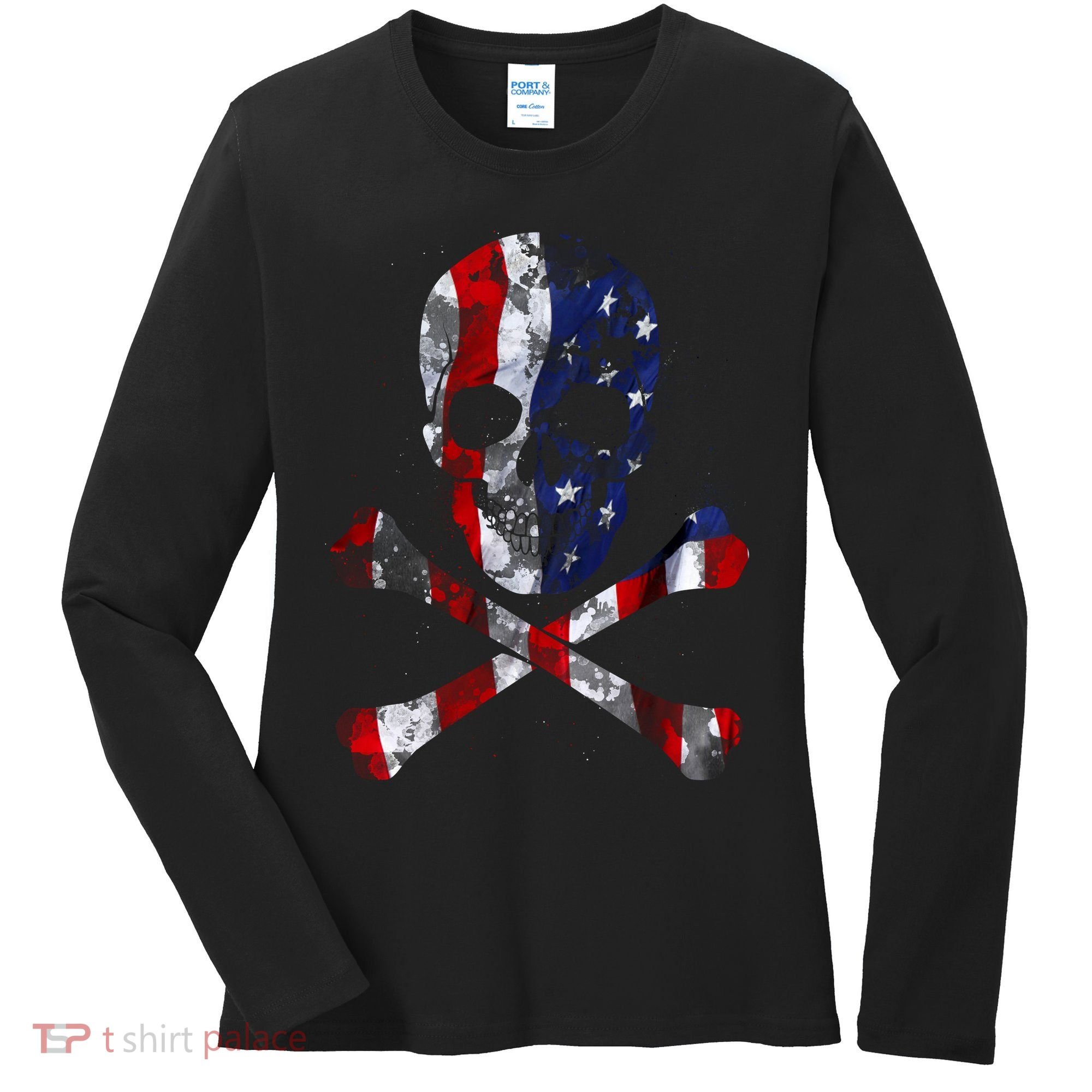 USA Skull Crossbone  Women's Long Sleeve Shirt