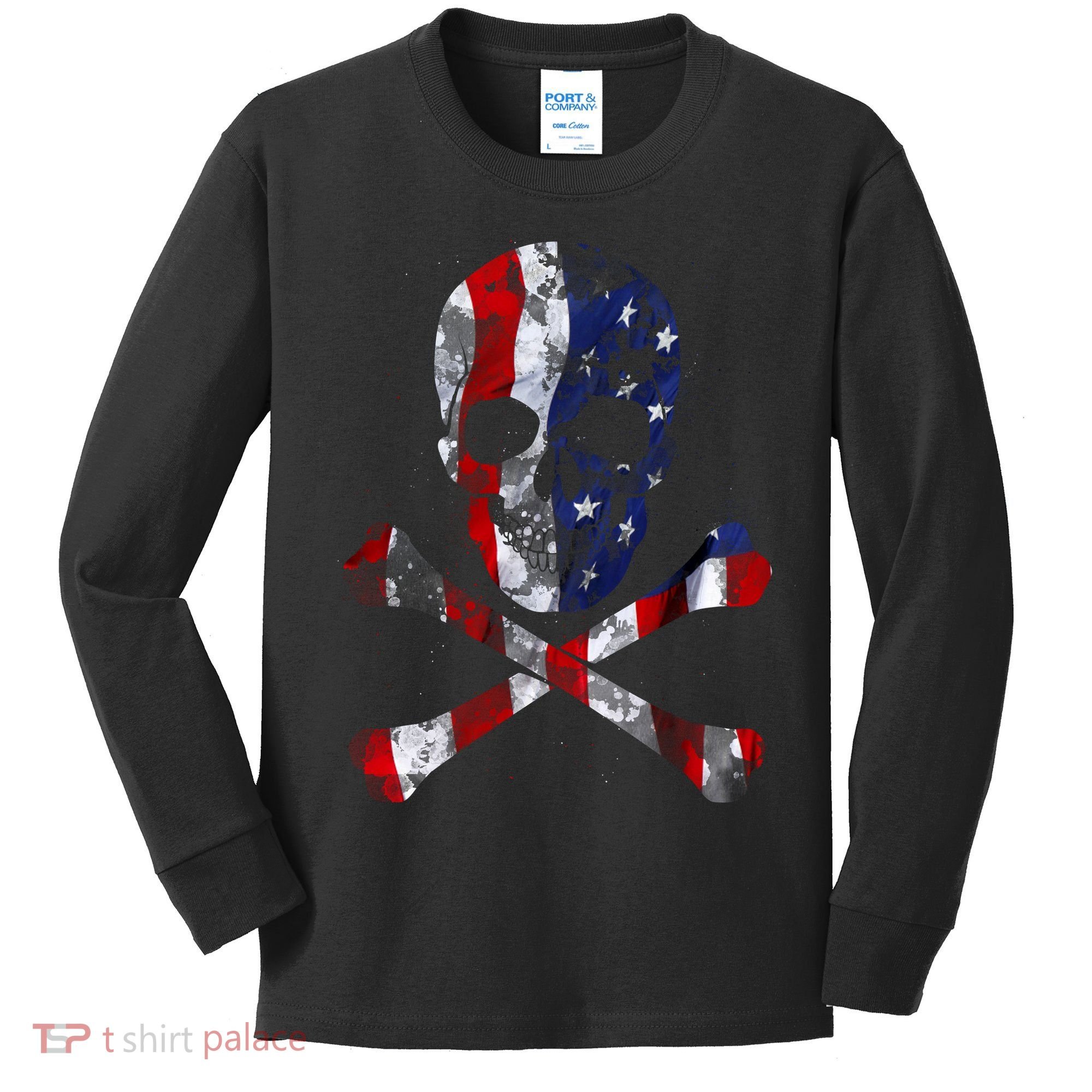 USA Skull Crossbone  Kids Long Sleeve Shirt