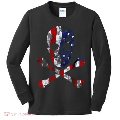 USA Skull Crossbone Kids Long Sleeve Shirt