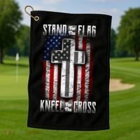 USA Stand For The Flag And Kneel For The Cross Golf Towel thumb 1