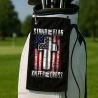USA Stand For The Flag And Kneel For The Cross Golf Towel thumb 2