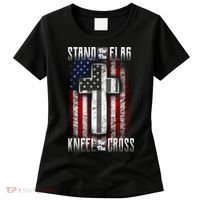 USA Stand For The Flag And Kneel For The Cross Women's T-Shirt thumb 0