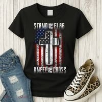 USA Stand For The Flag And Kneel For The Cross Women's T-Shirt thumb 3