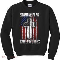 USA Stand For The Flag And Kneel For The Cross Kids Sweatshirt thumb 0