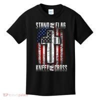 USA Stand For The Flag And Kneel For The Cross Kids T-Shirt thumb 0