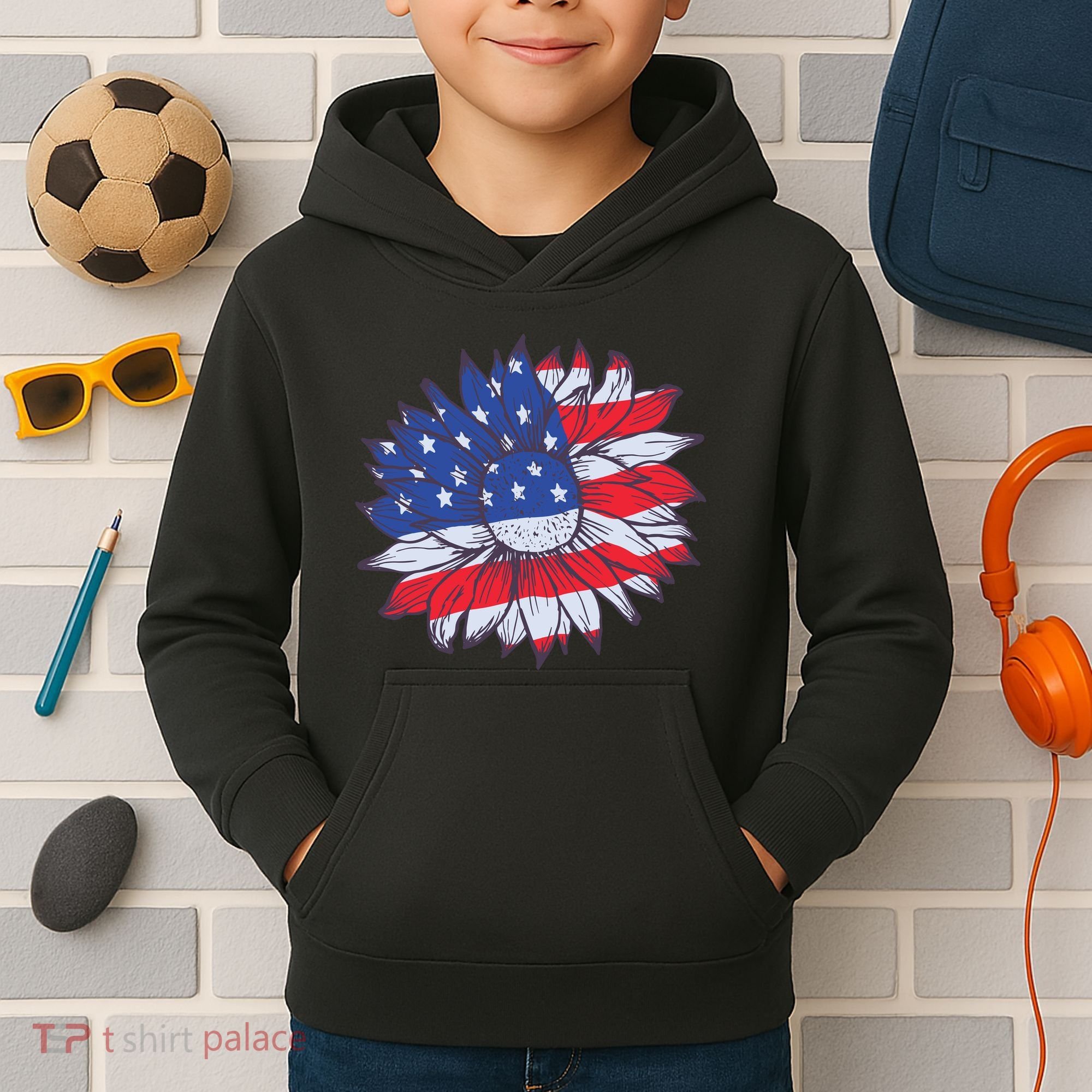 USA Sunflower Kids Hoodie