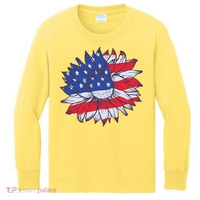 USA Sunflower Kids Long Sleeve Shirt