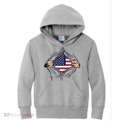 USA Superhero Ripped American Flag Kids Hoodie