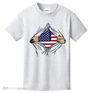 USA Superhero Ripped American Flag Kids T-Shirt