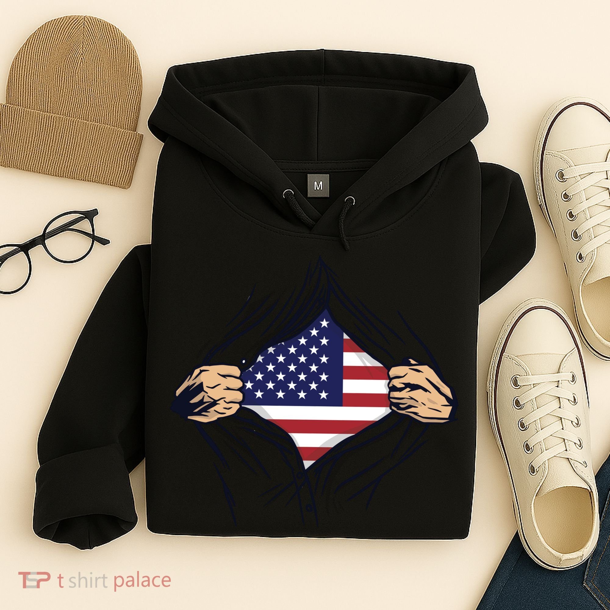 USA Superhero Ripped American Flag Hoodie
