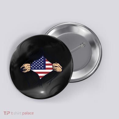 USA Superhero Ripped American Flag Button