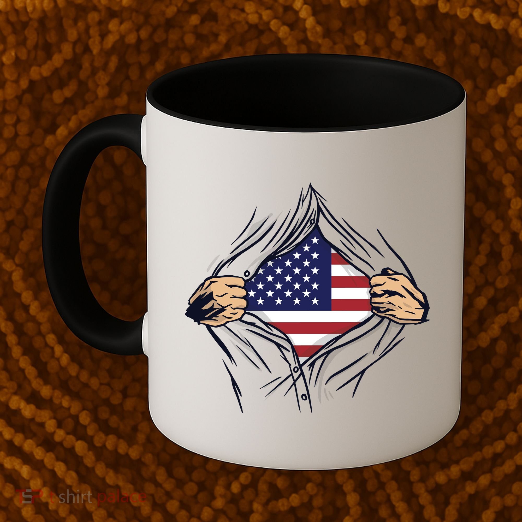 USA Superhero Ripped American Flag Coffee Mug
