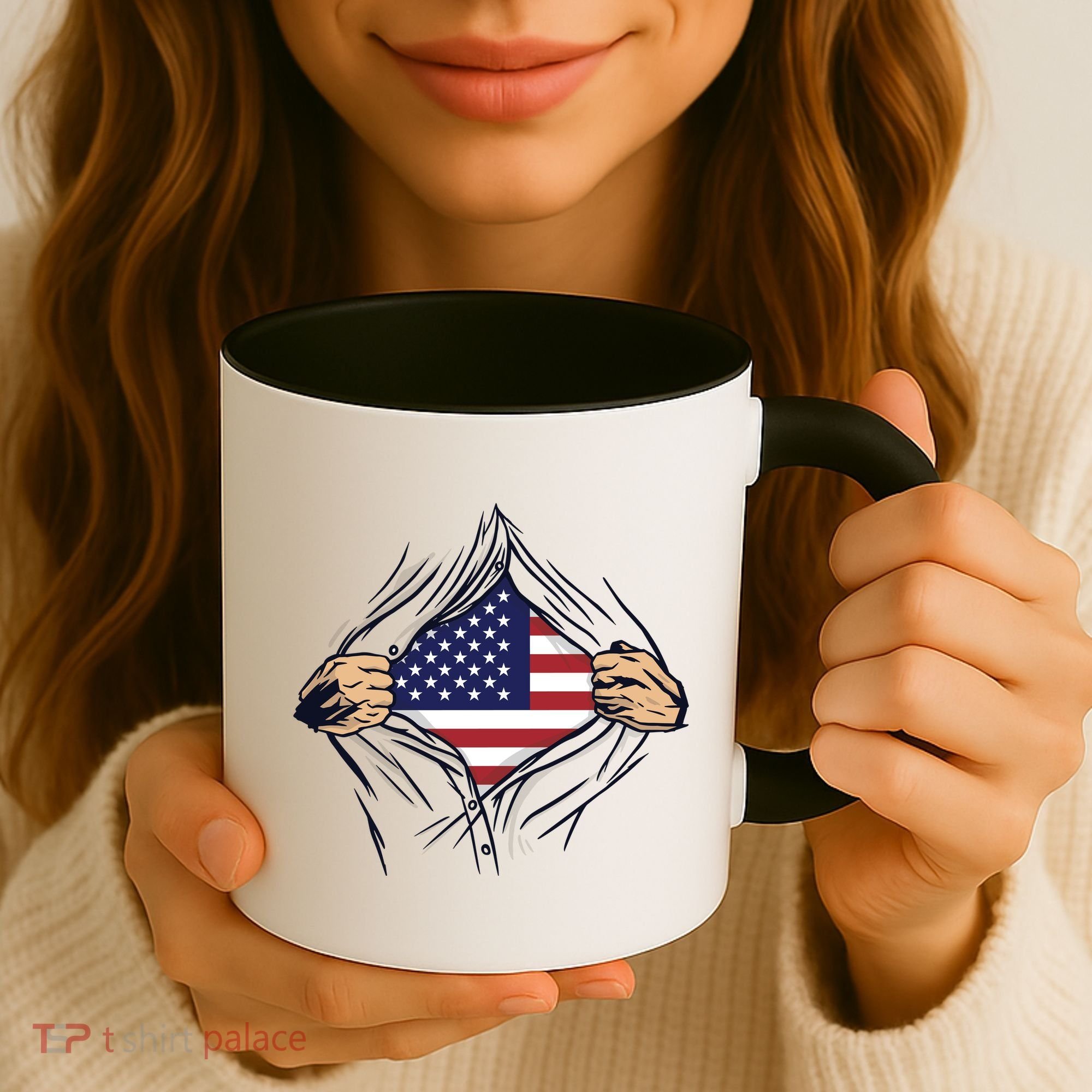 USA Superhero Ripped American Flag Coffee Mug