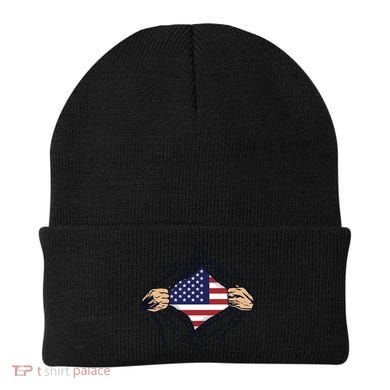 USA Superhero Ripped American Flag Beanie
