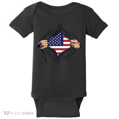 USA Superhero Ripped American Flag Baby Bodysuit