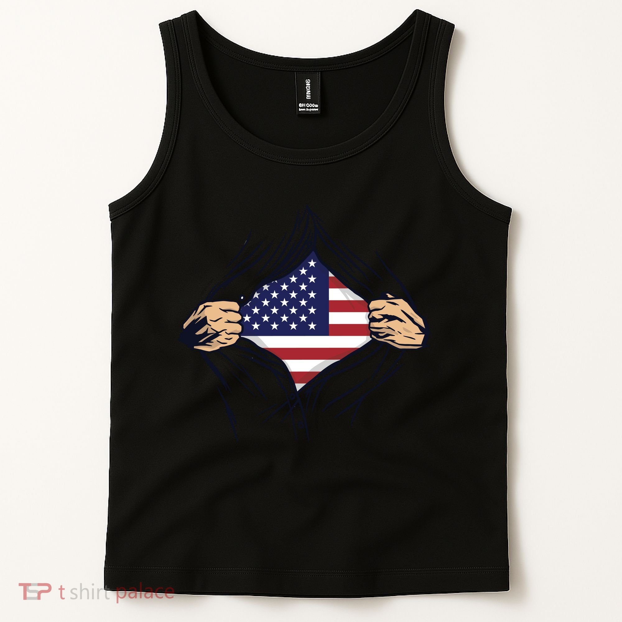 USA Superhero Ripped American Flag Tank Top