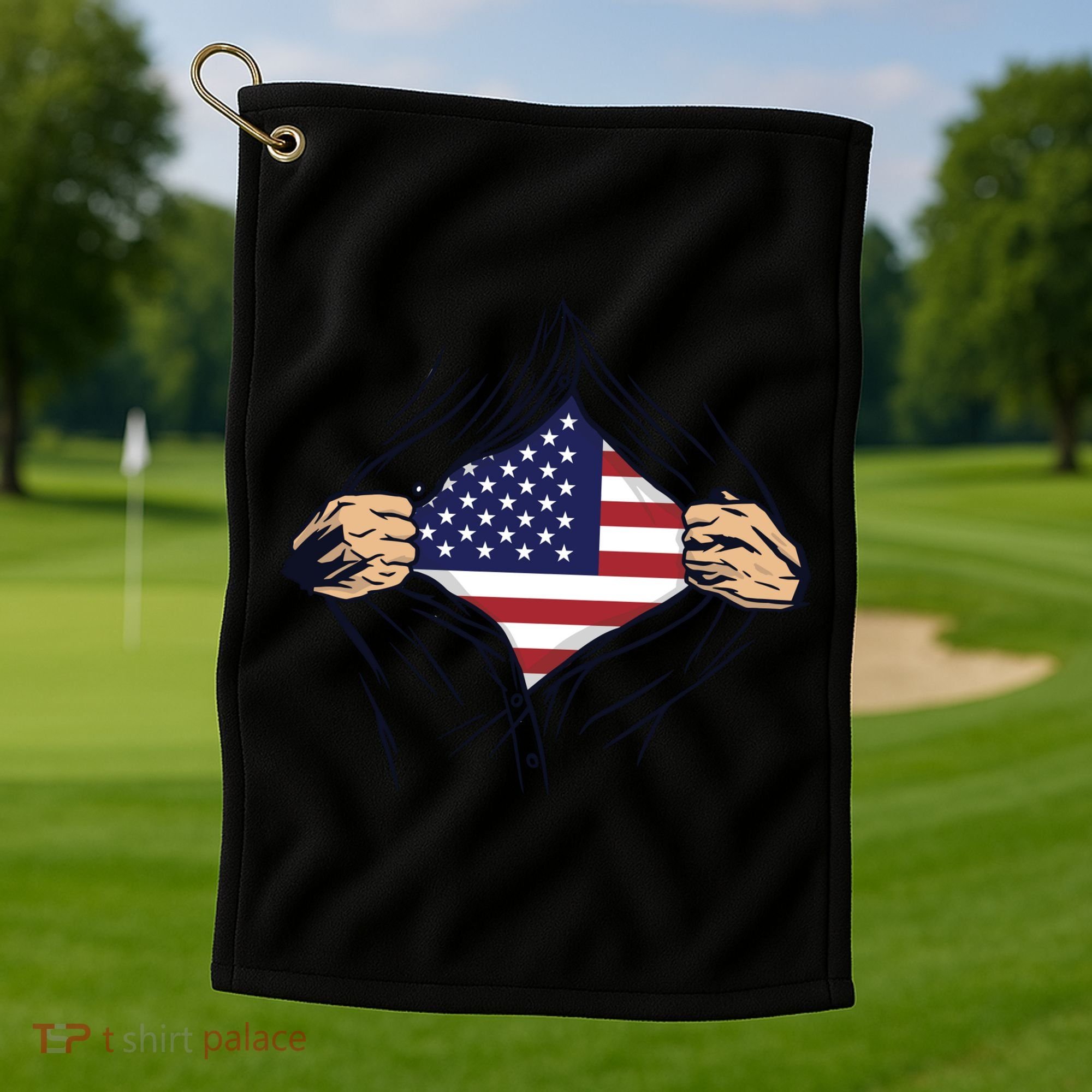 USA Superhero Ripped American Flag Golf Towel
