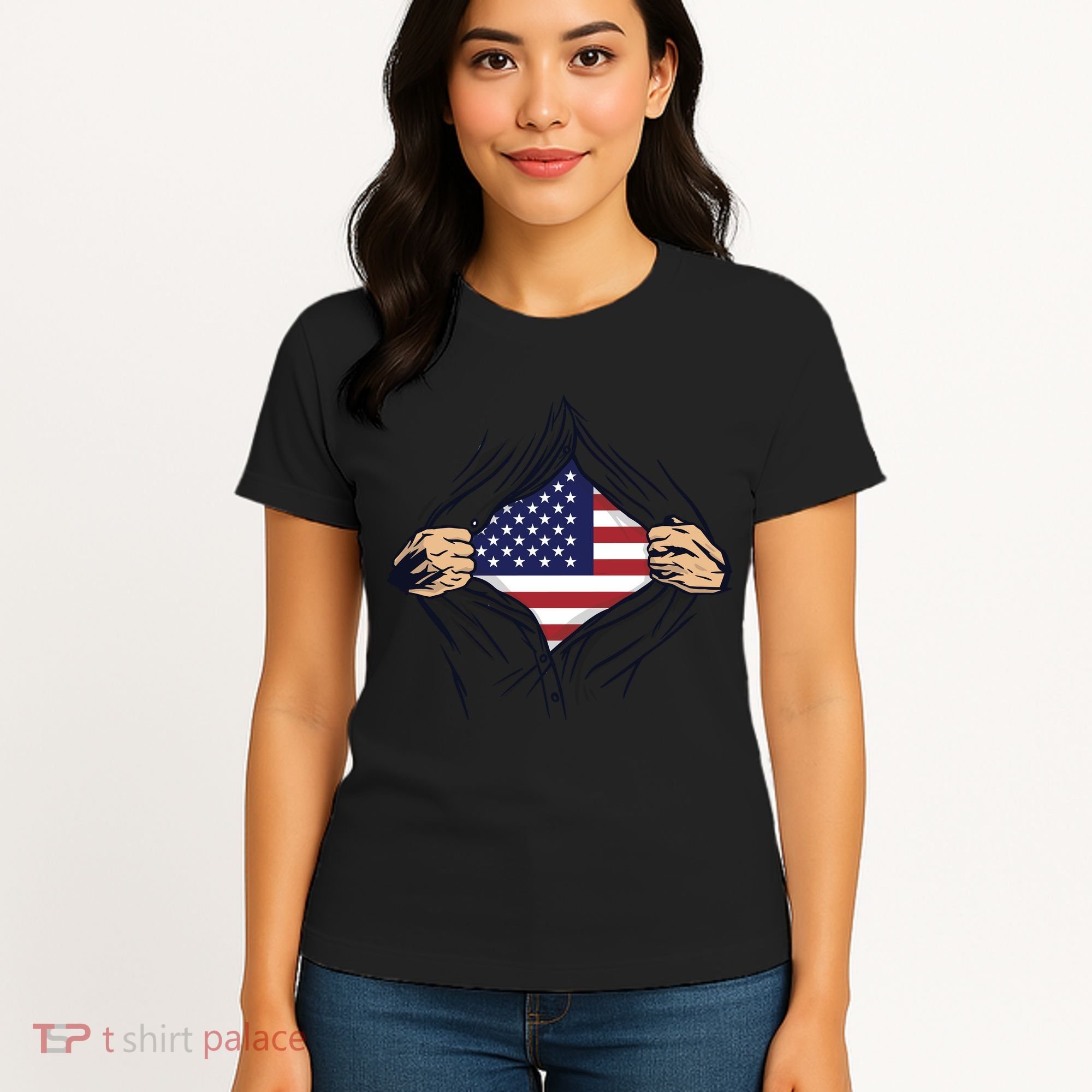 USA Superhero Ripped American Flag Women's T-Shirt